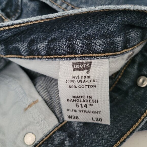 Levis 514 Slim Straight Jeans Mens Size 36 X 30 Mid Rise Medium Wash Denim Pants - Picture 6 of 6